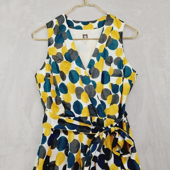 Anne Klein Multicolored Polka Dot Midi Tie Sleeveless Cotton Dress - Picture 4 of 11